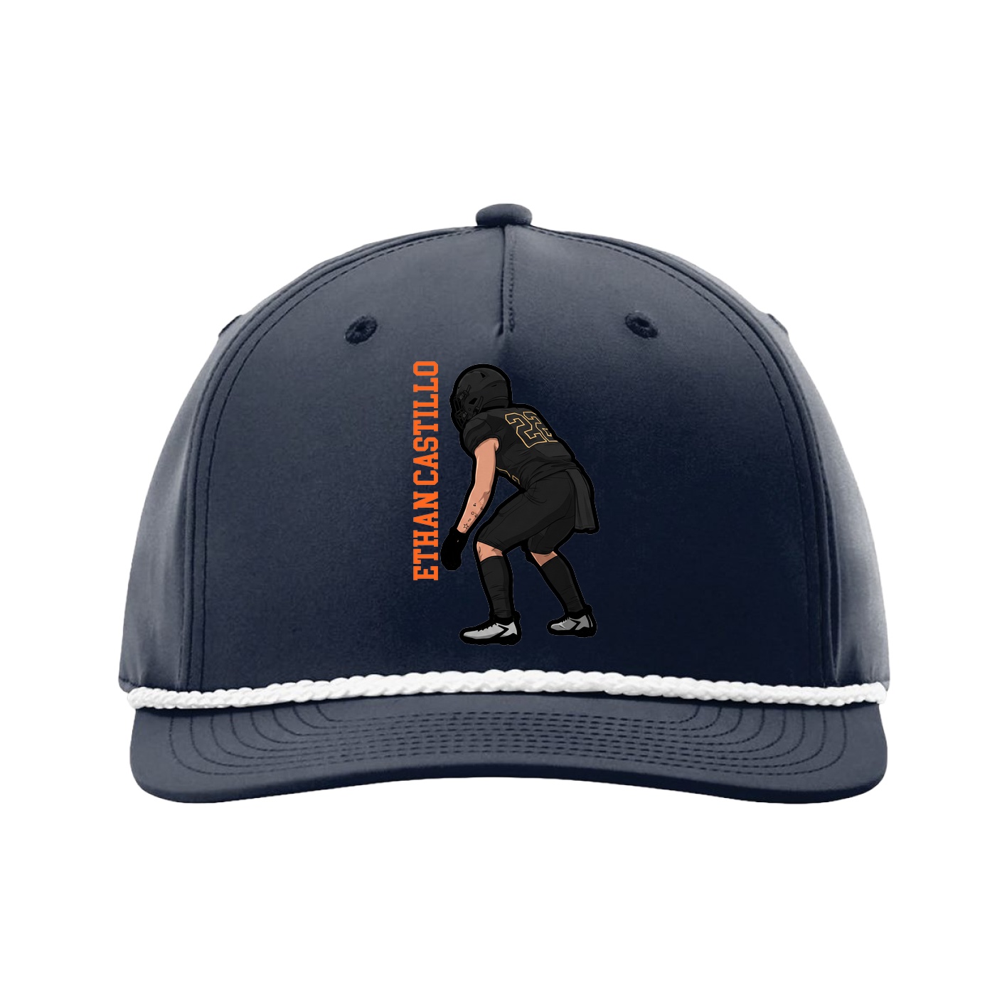 Five-Panel Classic Rope Cap — Name Vertical in Navy