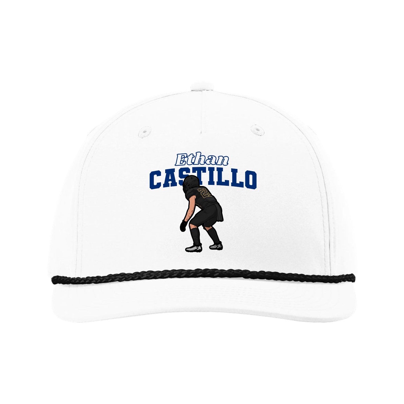 Five-Panel Classic Rope Cap — Name Arch in White