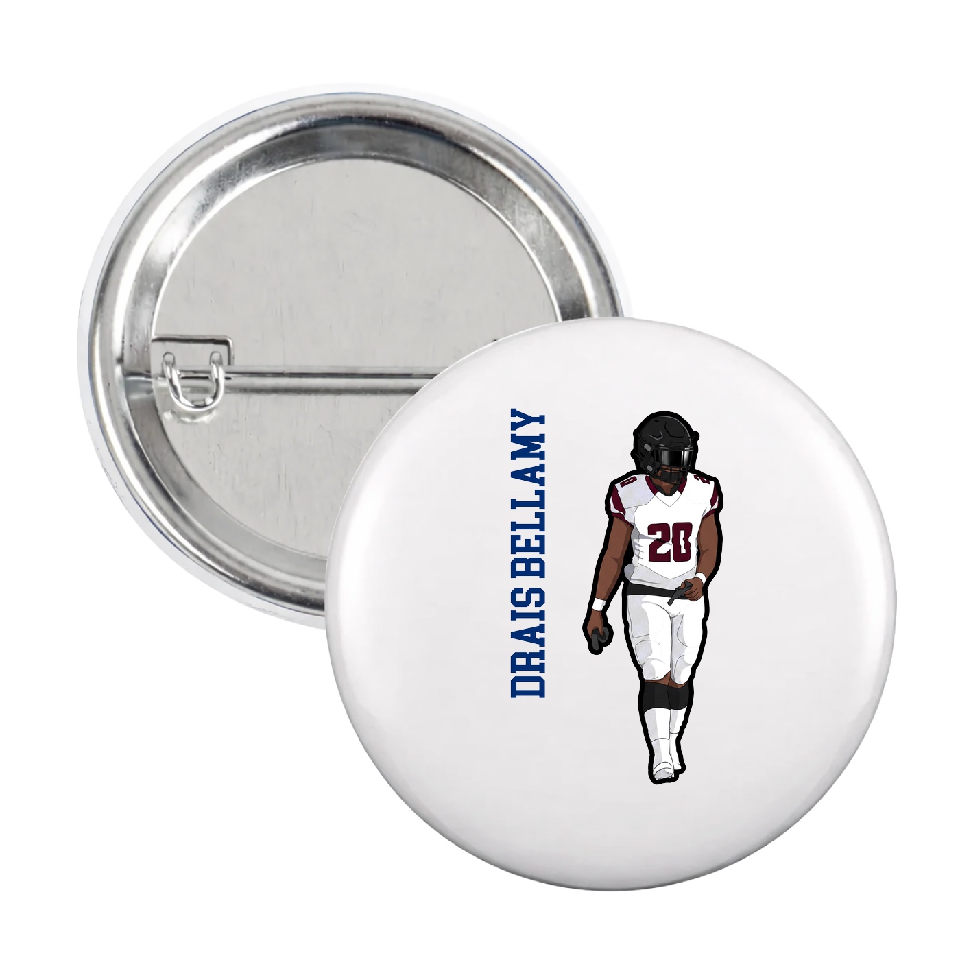 Game Day Button — Name Vertical in White