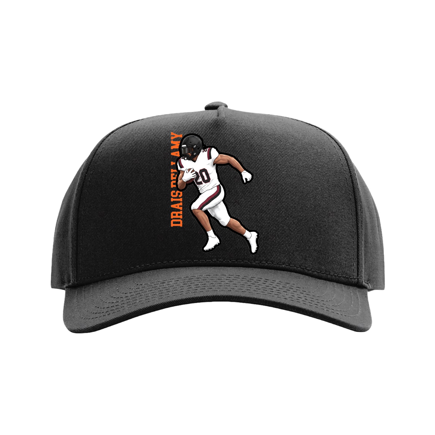 Full Fabric Five-Panel Champ Cap — Name Vertical in Black