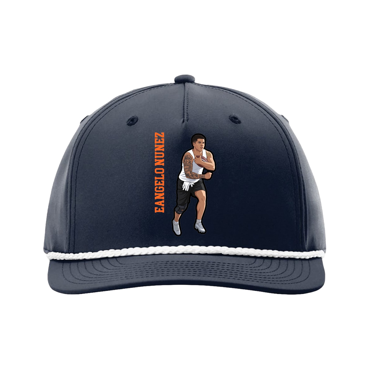 Five-Panel Classic Rope Cap — Name Vertical in Navy