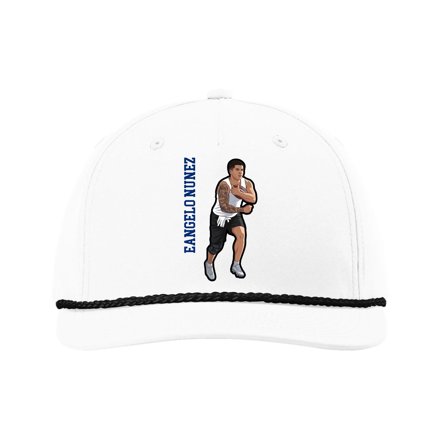 Five-Panel Classic Rope Cap — Name Vertical in White
