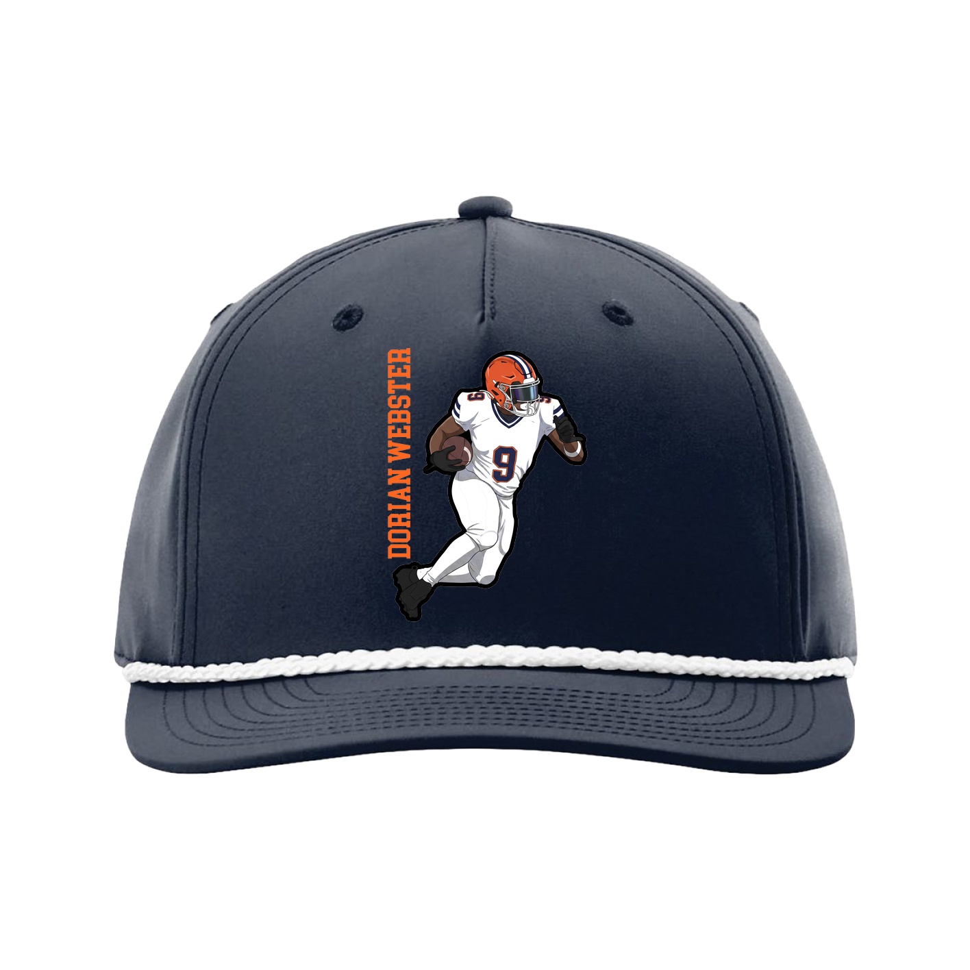 Five-Panel Classic Rope Cap — Name Vertical in Navy