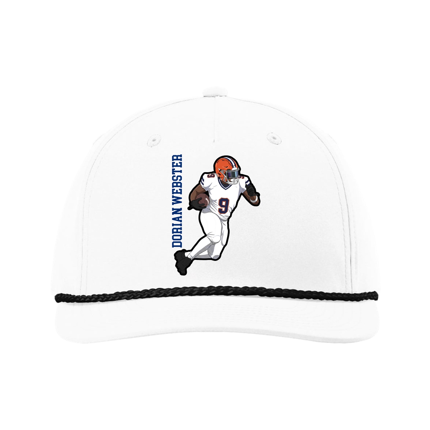 Five-Panel Classic Rope Cap — Name Vertical in White