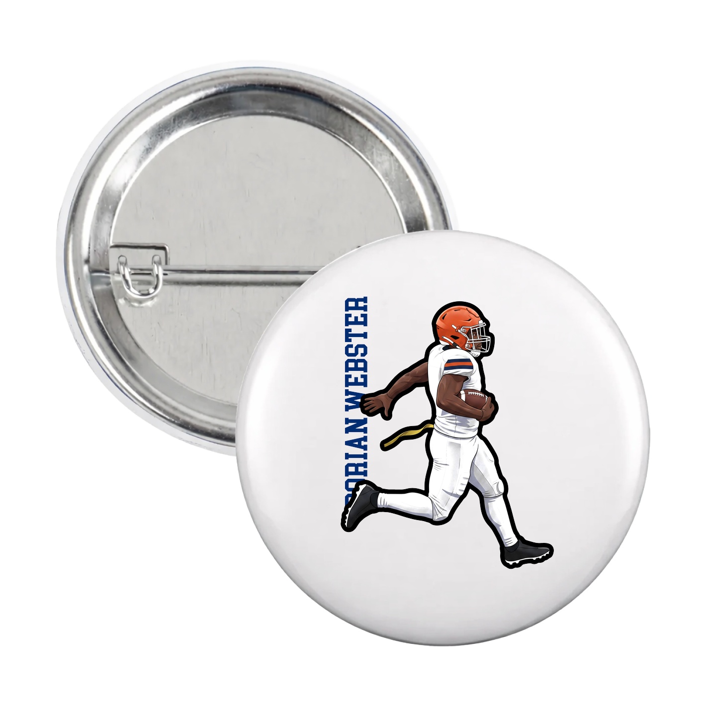 Game Day Button — Name Vertical in White