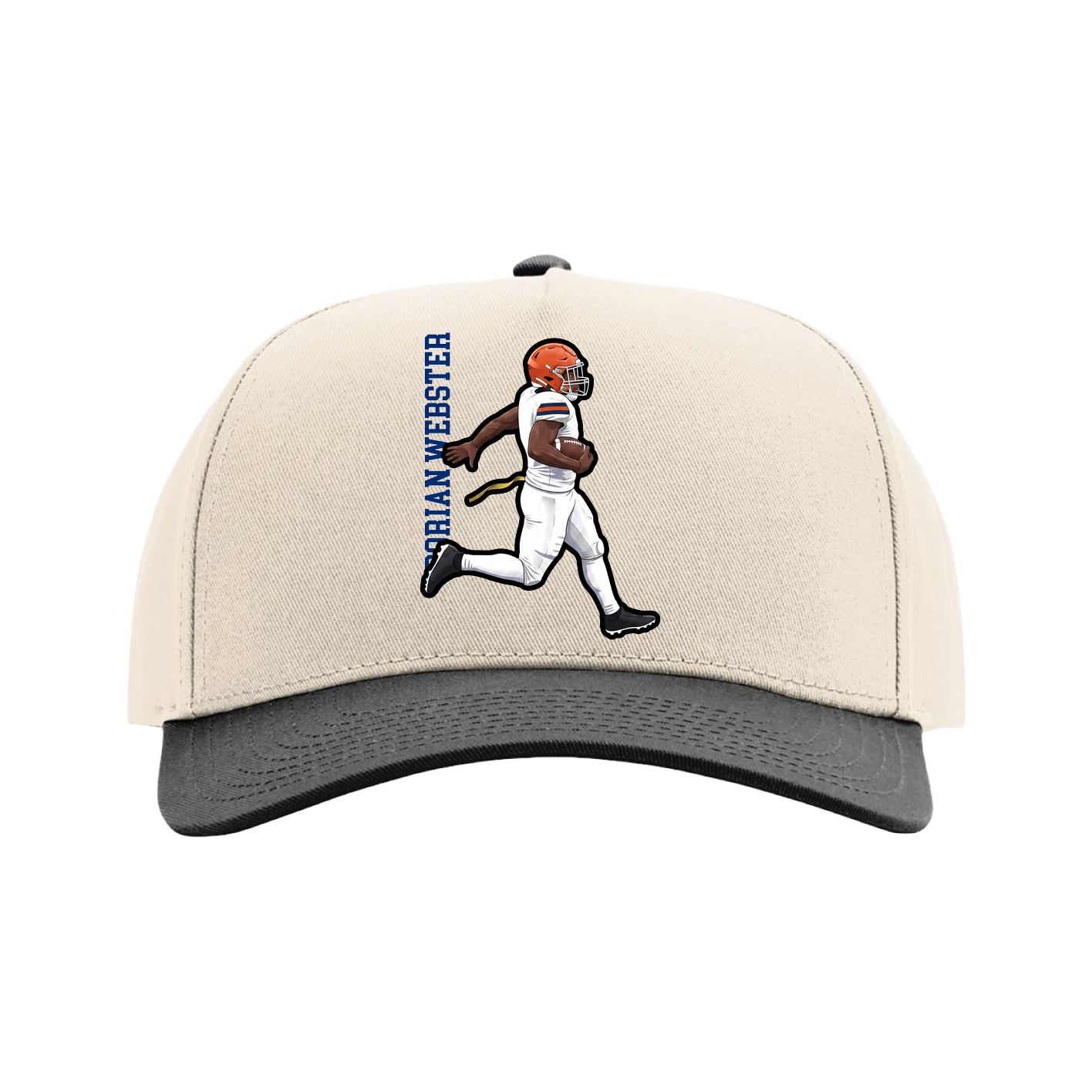 Full Fabric Five-Panel Champ Cap — Name Vertical in Cream/Black