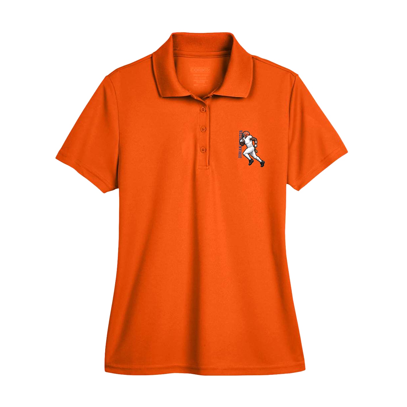 Womens Performance Polo — Name Vertical in Orange