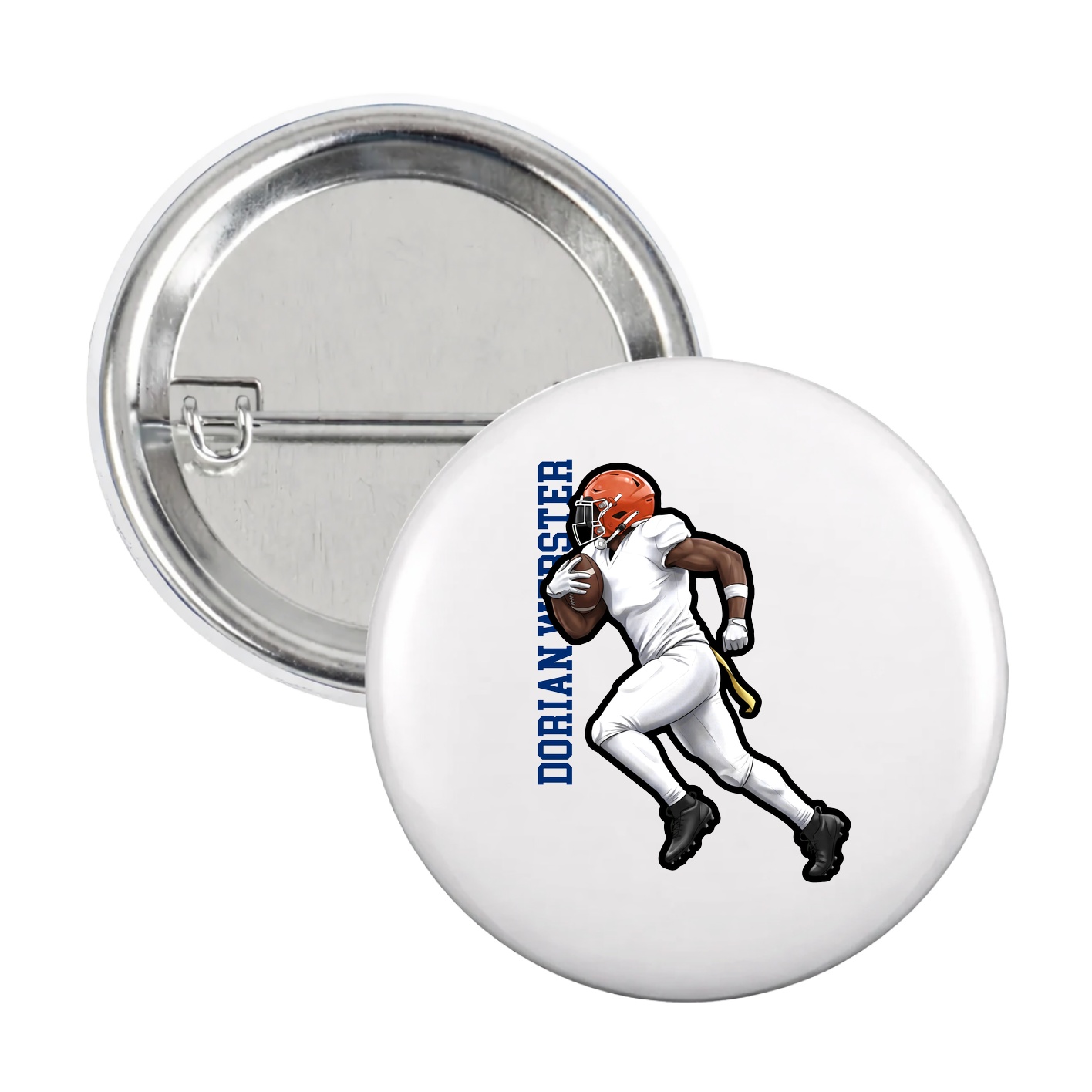 Game Day Button — Name Vertical in White