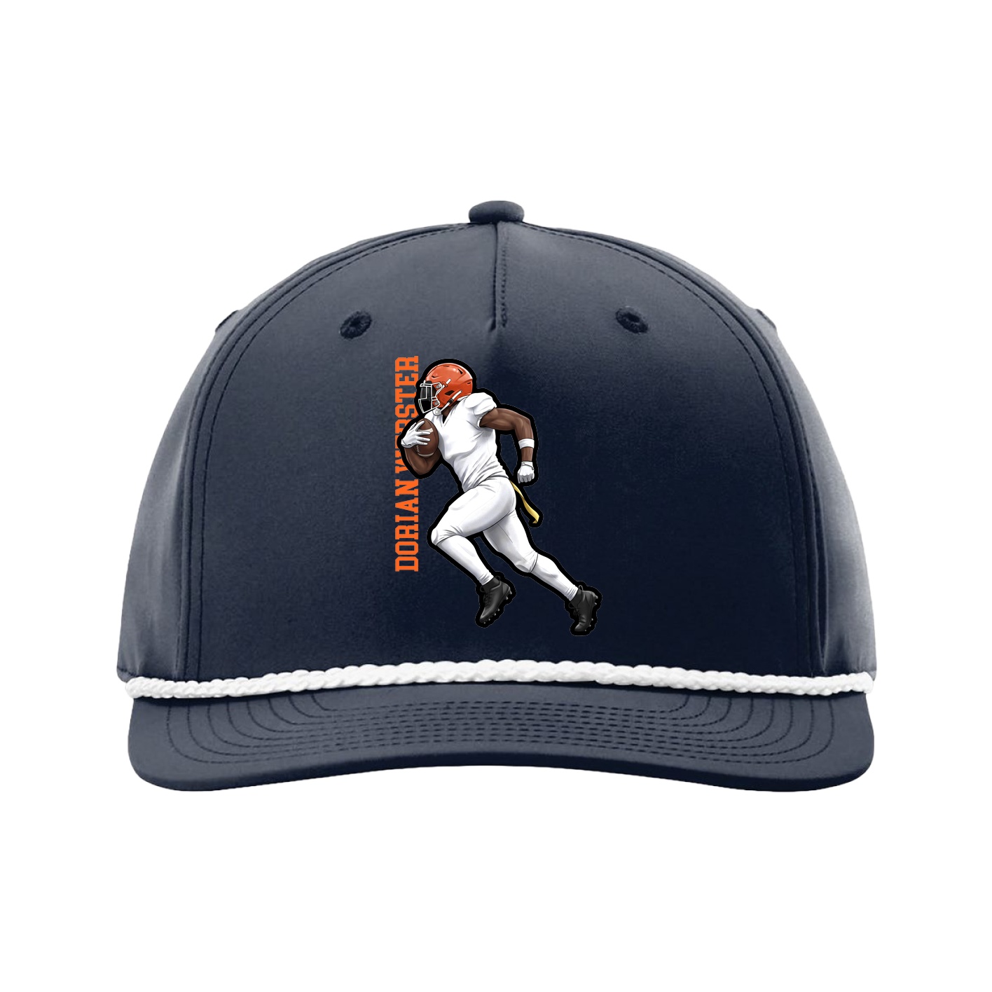 Five-Panel Classic Rope Cap — Name Vertical in Navy
