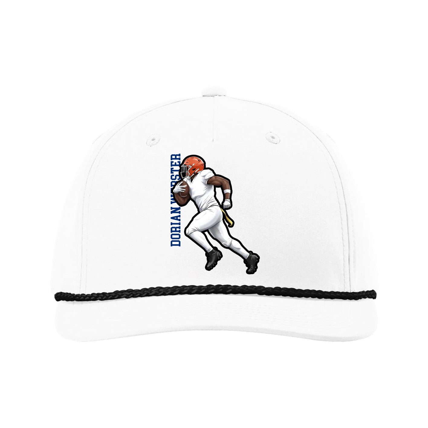 Five-Panel Classic Rope Cap — Name Vertical in White