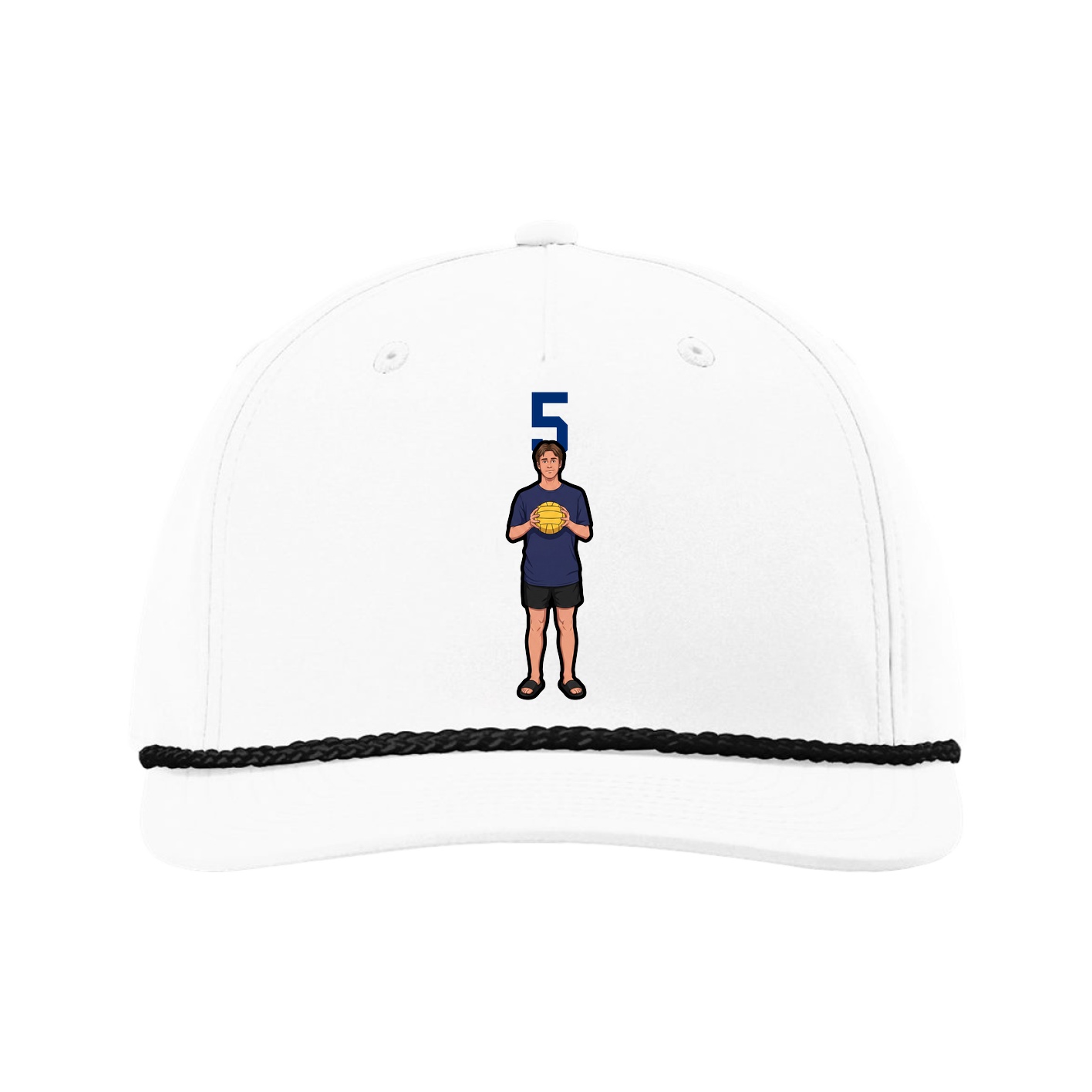 Five-Panel Classic Rope Cap — Number Top in White