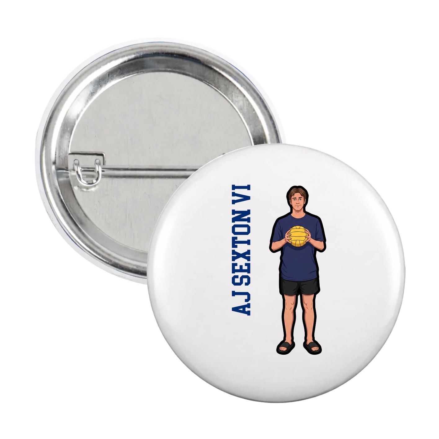 Game Day Button — Name Vertical in White