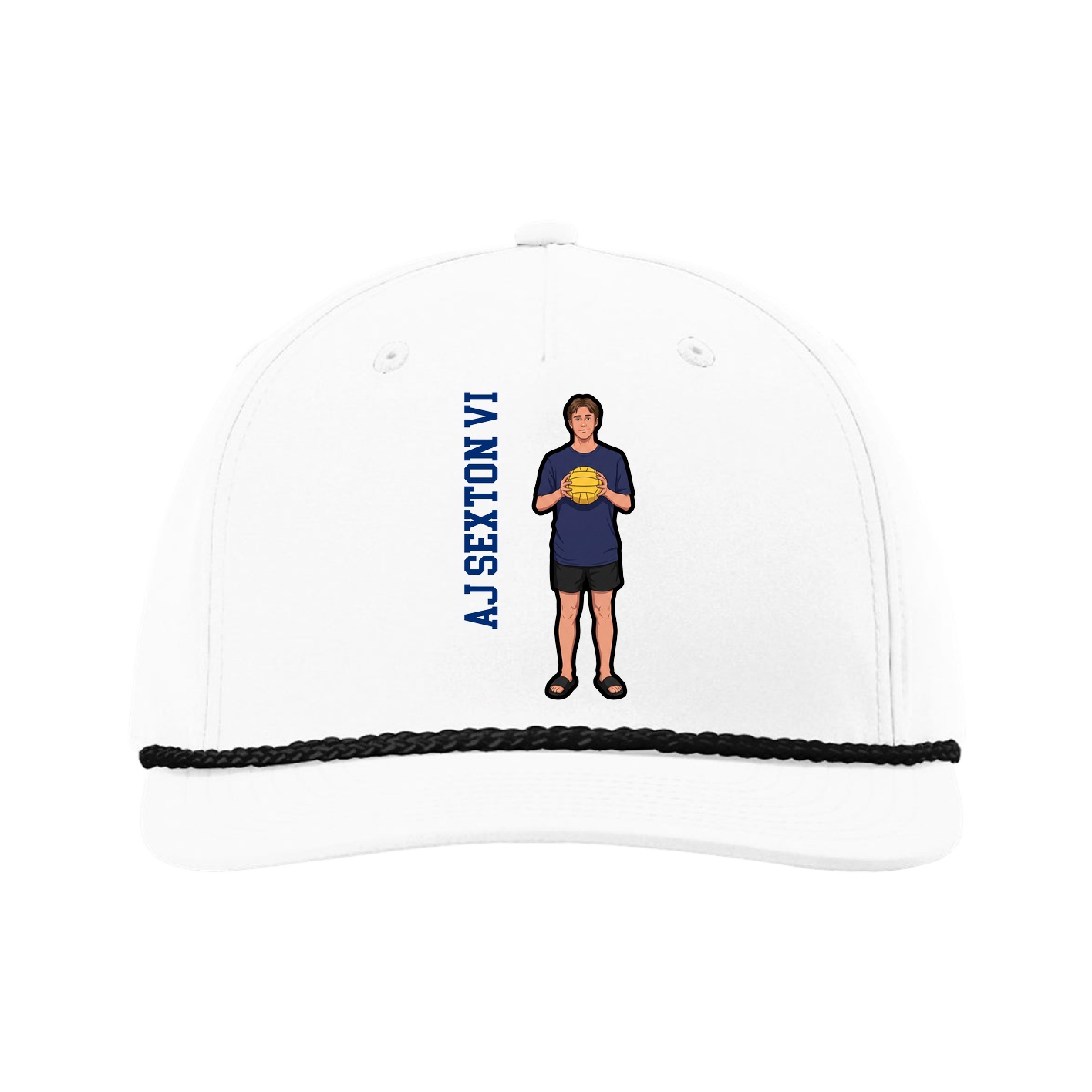 Five-Panel Classic Rope Cap — Name Vertical in White
