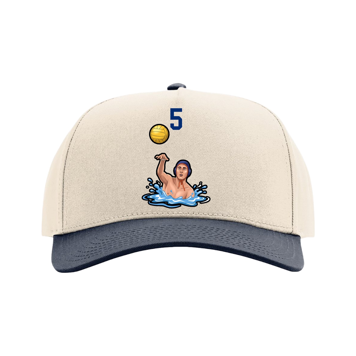 Full Fabric Five-Panel Champ Cap — Number Top in Cream/Navy