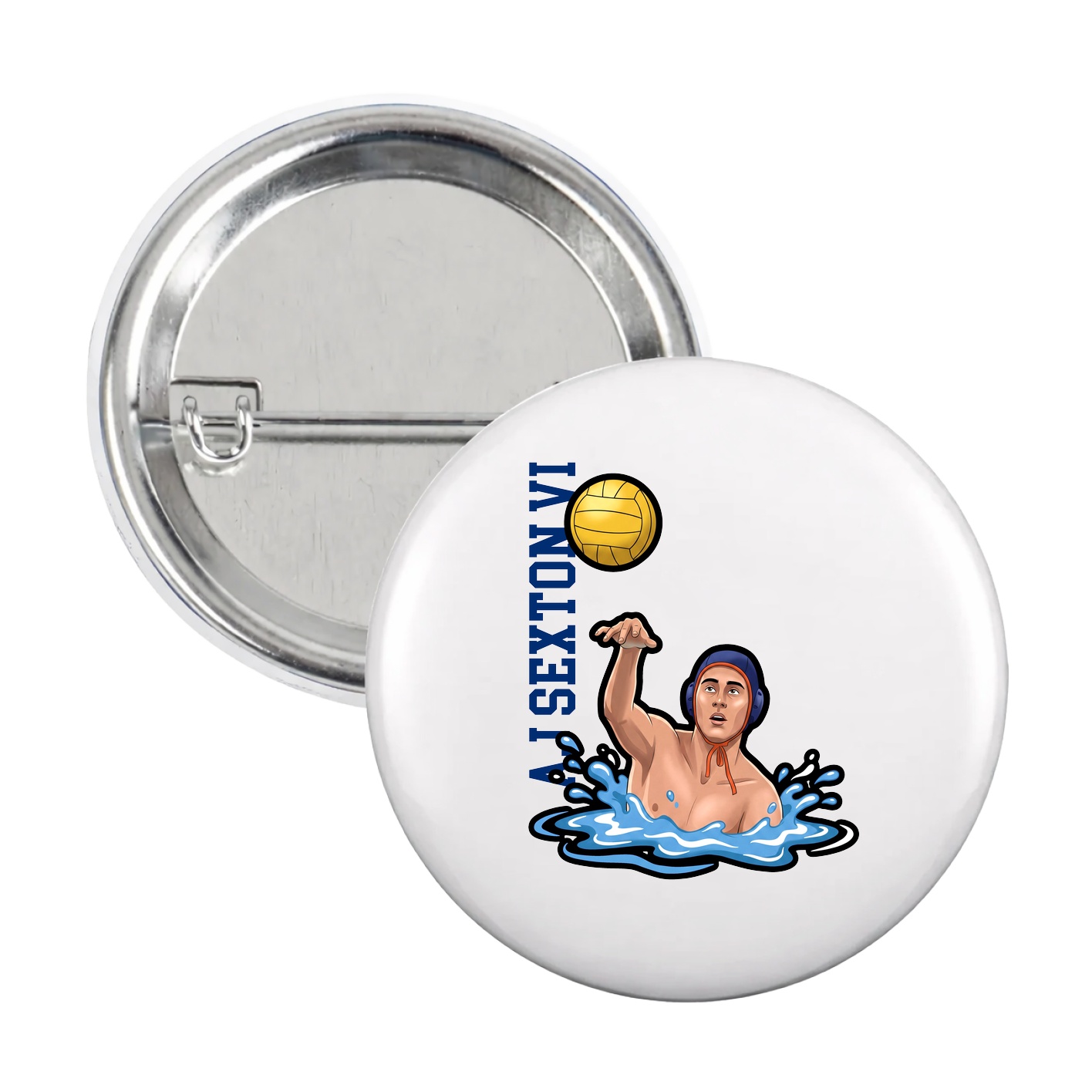Game Day Button — Name Vertical in White