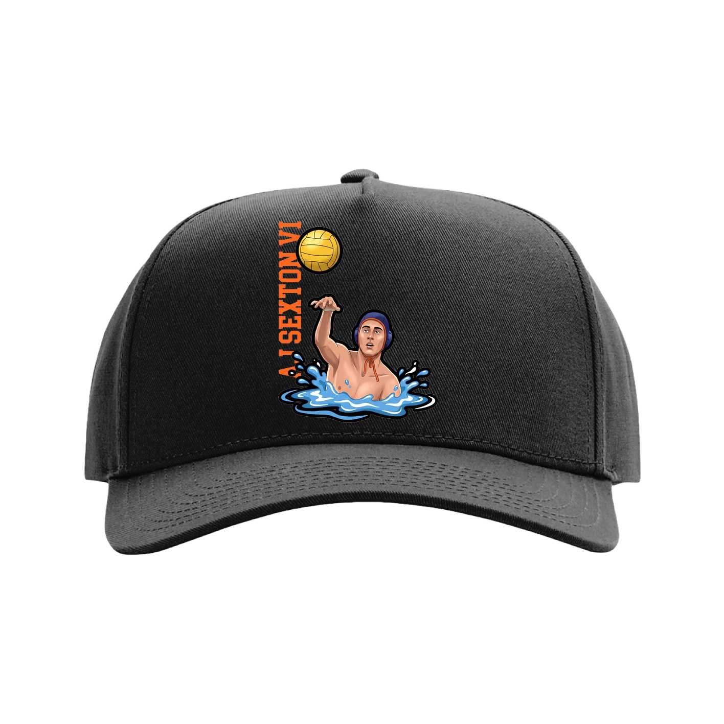 Full Fabric Five-Panel Champ Cap — Name Vertical in Black