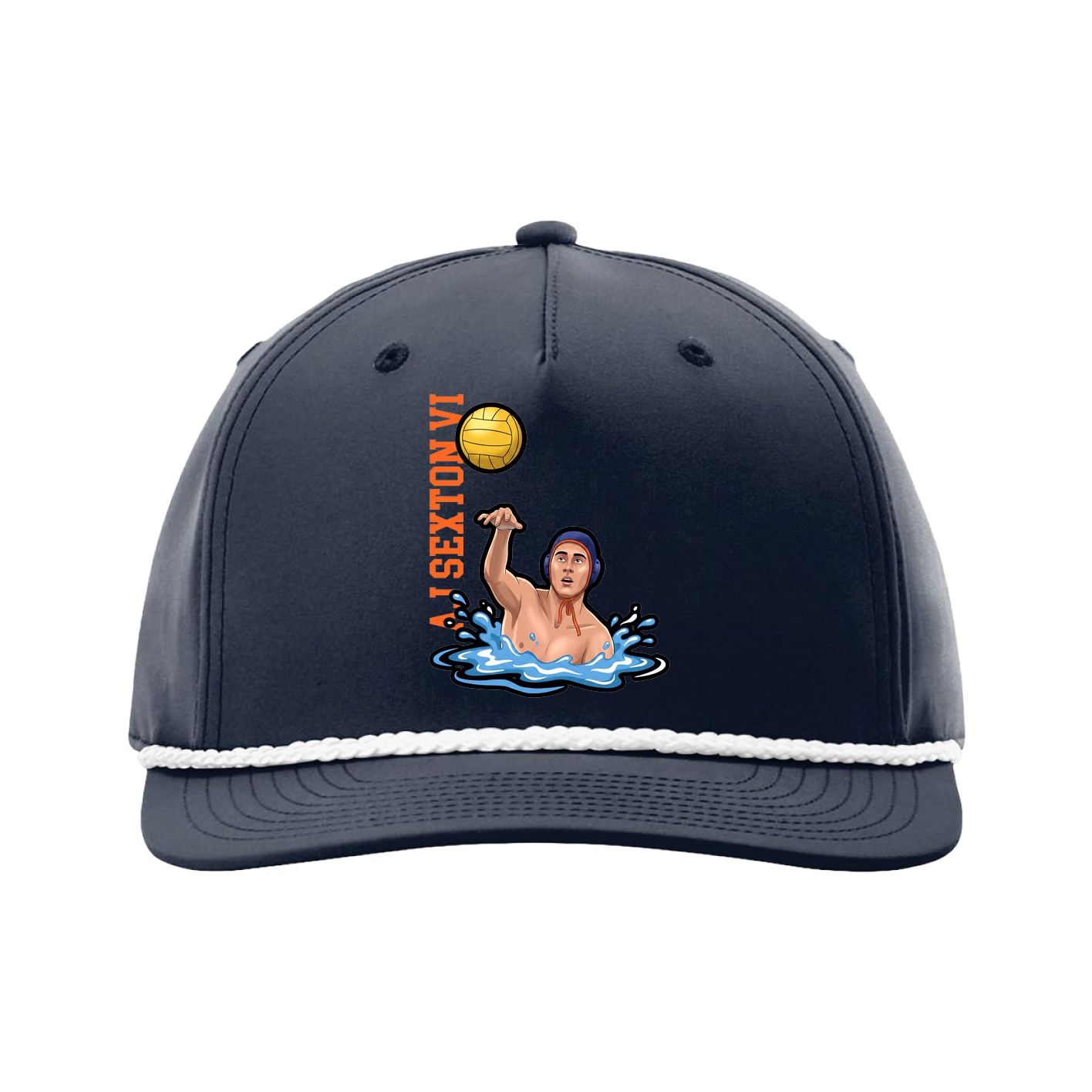 Five-Panel Classic Rope Cap — Name Vertical in Navy