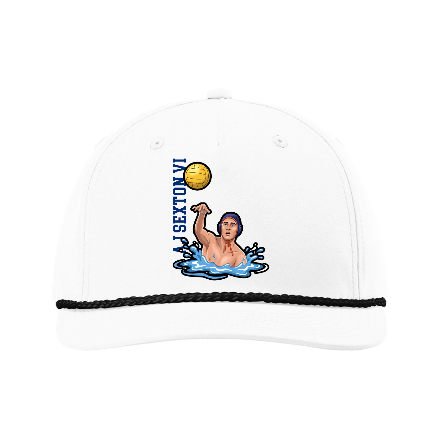 Five-Panel Classic Rope Cap — Name Vertical in White