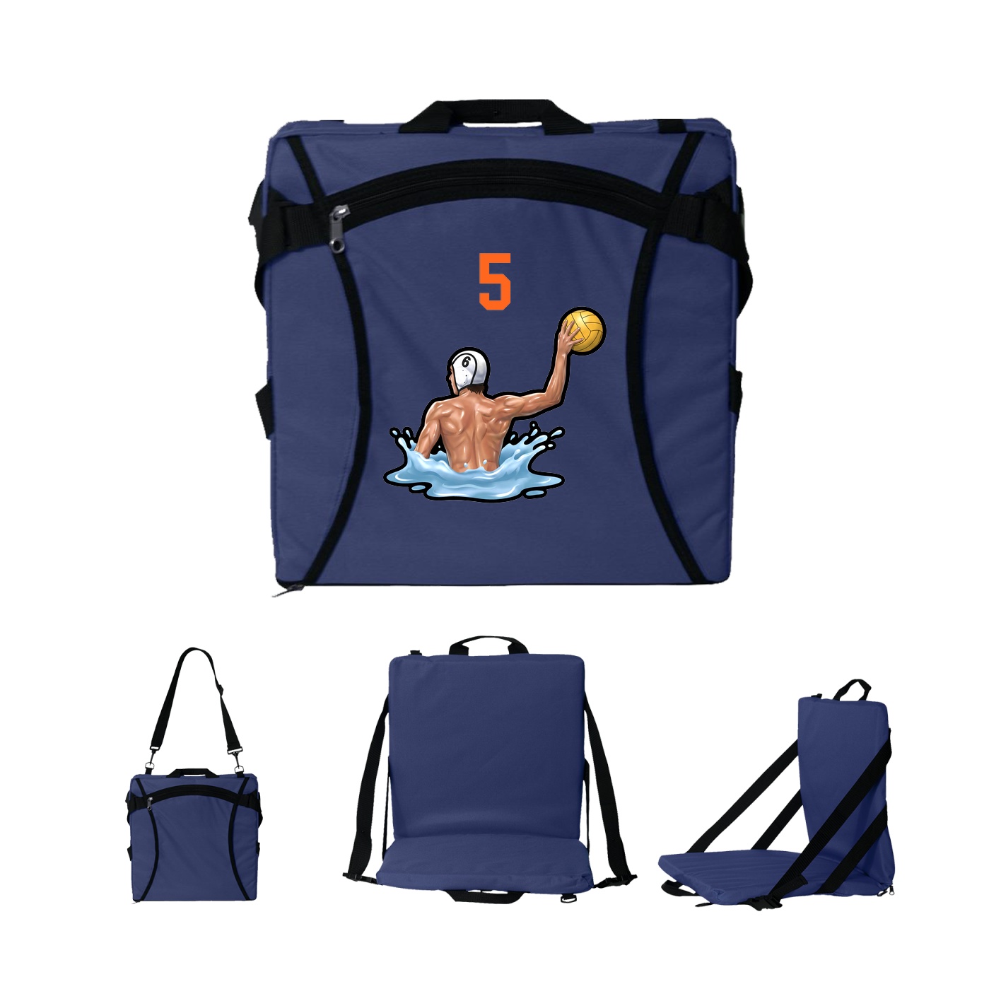 Folding Stadium Seat — Number Top in Navy