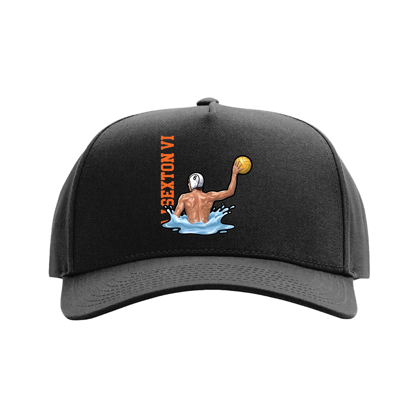 Full Fabric Five-Panel Champ Cap — Name Vertical in Black