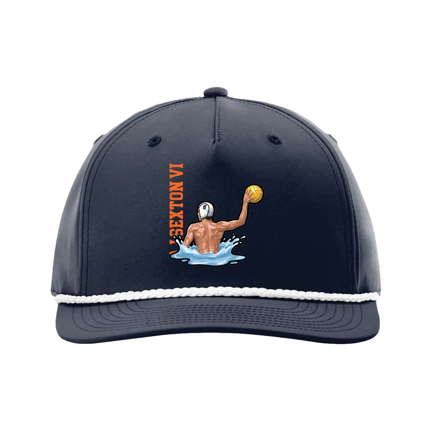 Five-Panel Classic Rope Cap — Name Vertical in Navy