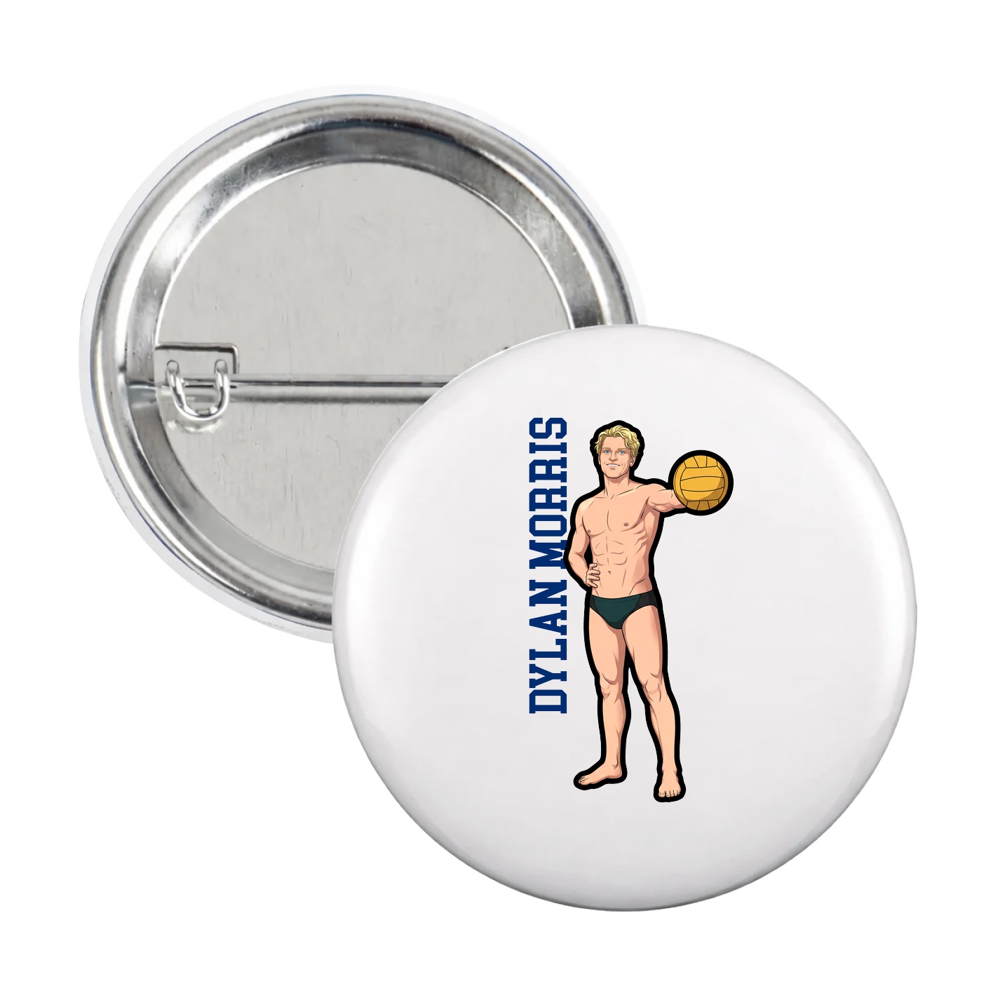 Game Day Button — Name Vertical in White