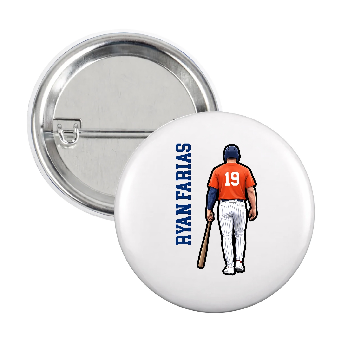 Game Day Button — Name Vertical in White