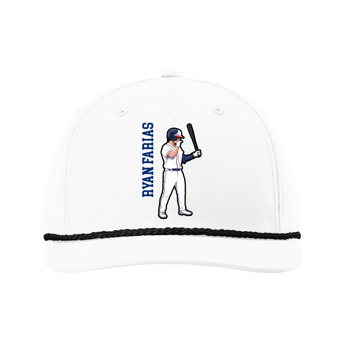 Five-Panel Classic Rope Cap — Name Vertical in White