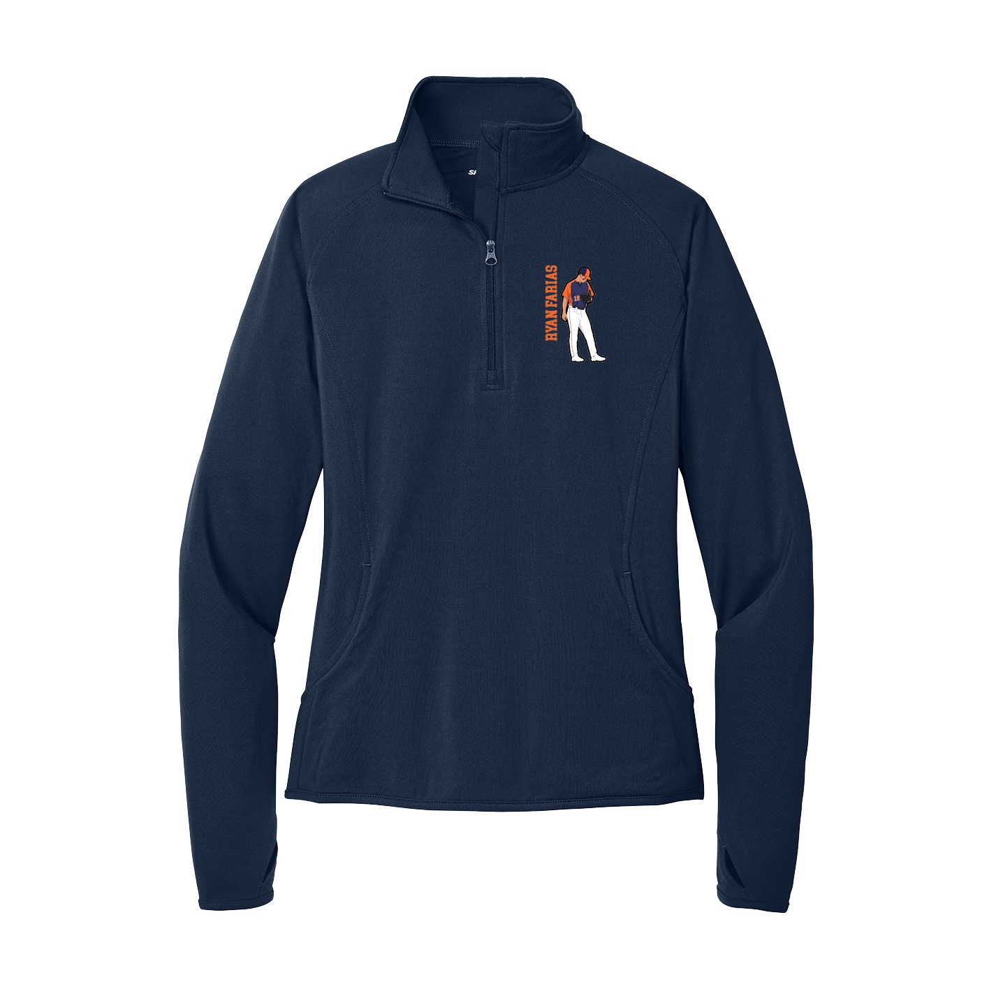 Women's Q-Zip Pullover — Name Vertical in Navy