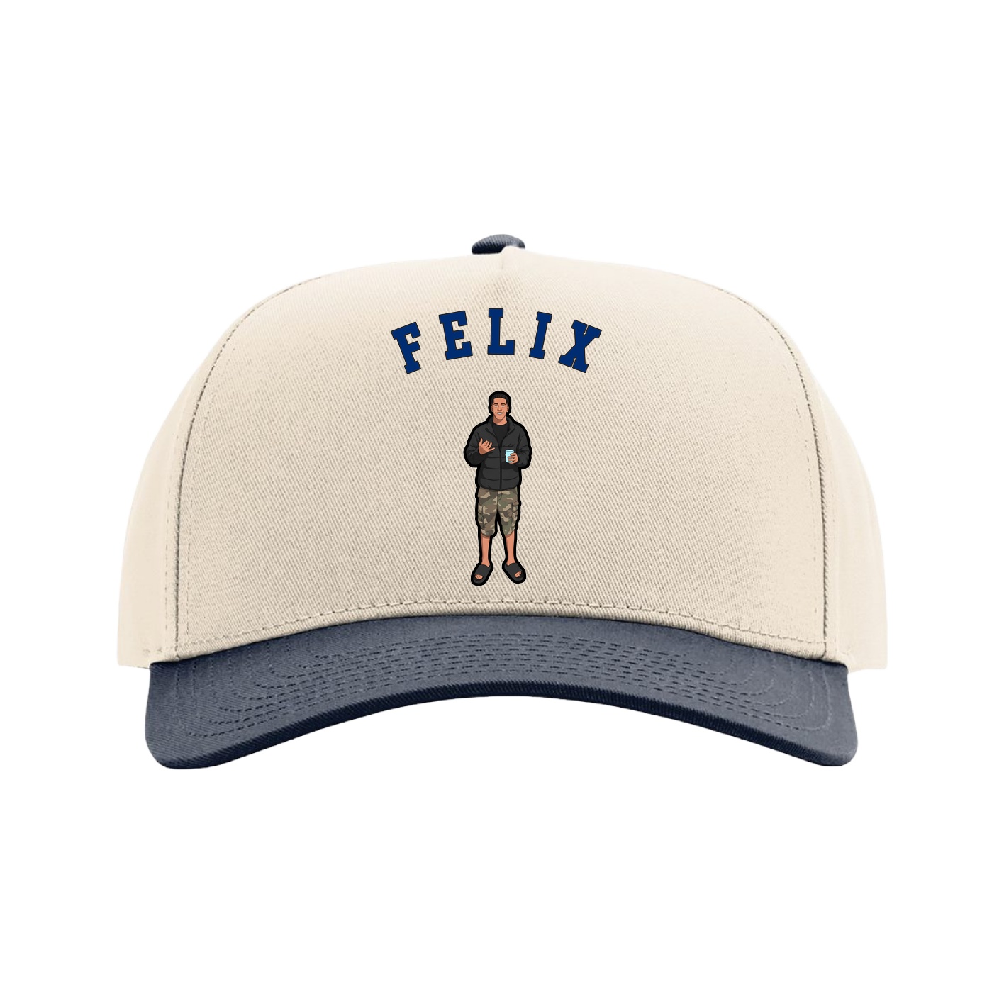 Full Fabric Five-Panel Champ Cap — Shirsey Arch in Cream/Navy