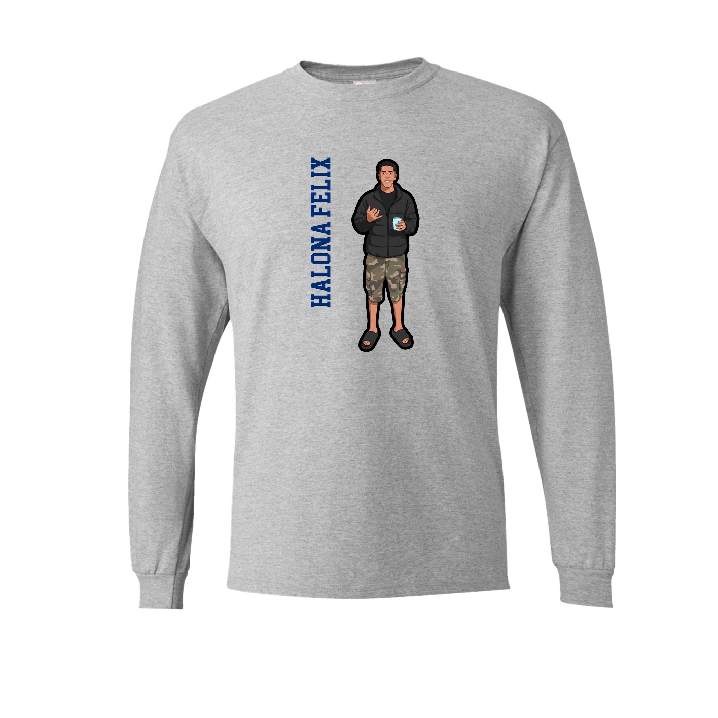 Long Sleeve Tee — Name Vertical in Grey