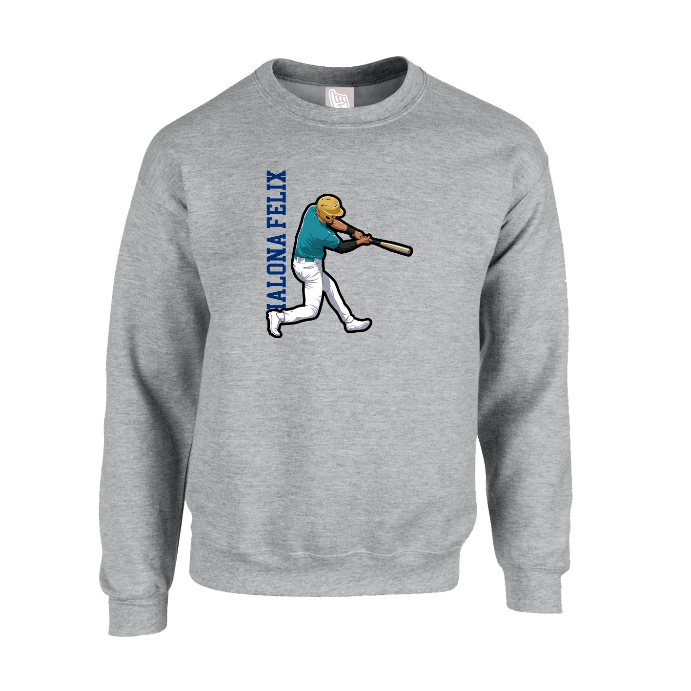 Fleece Crew — Name Vertical in Grey