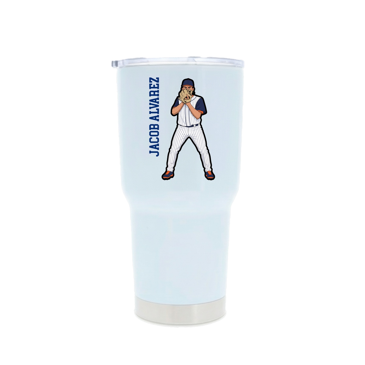30oz Stainless Steel Tumbler — Name Vertical in White