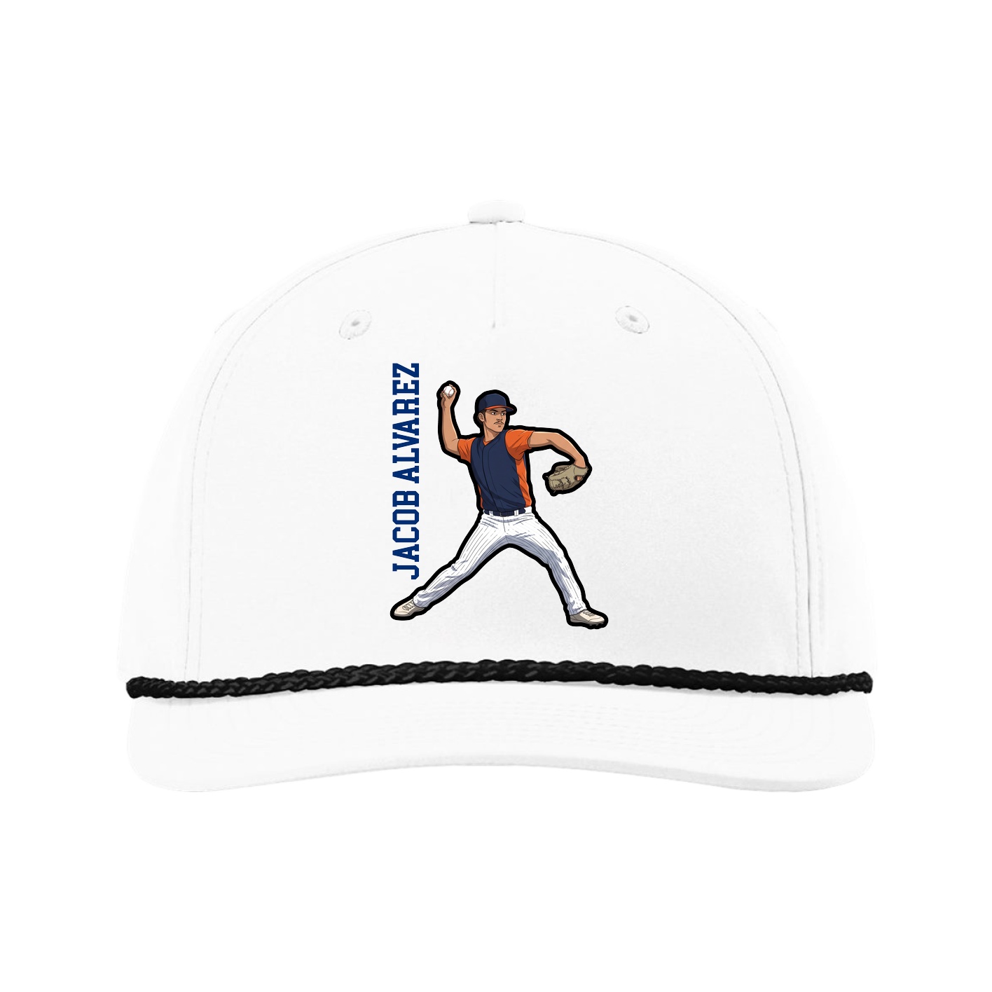 Five-Panel Classic Rope Cap — Name Vertical in White