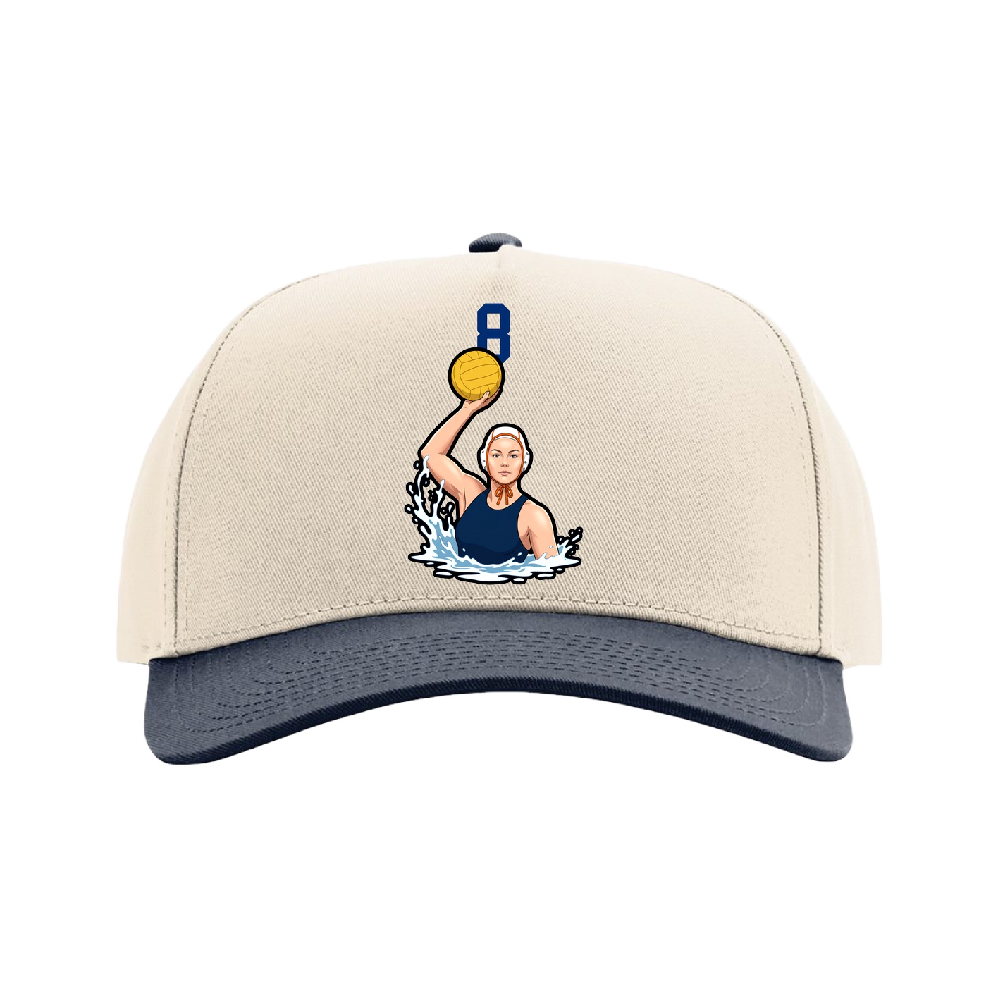 Full Fabric Five-Panel Champ Cap — Number Top in Cream/Navy