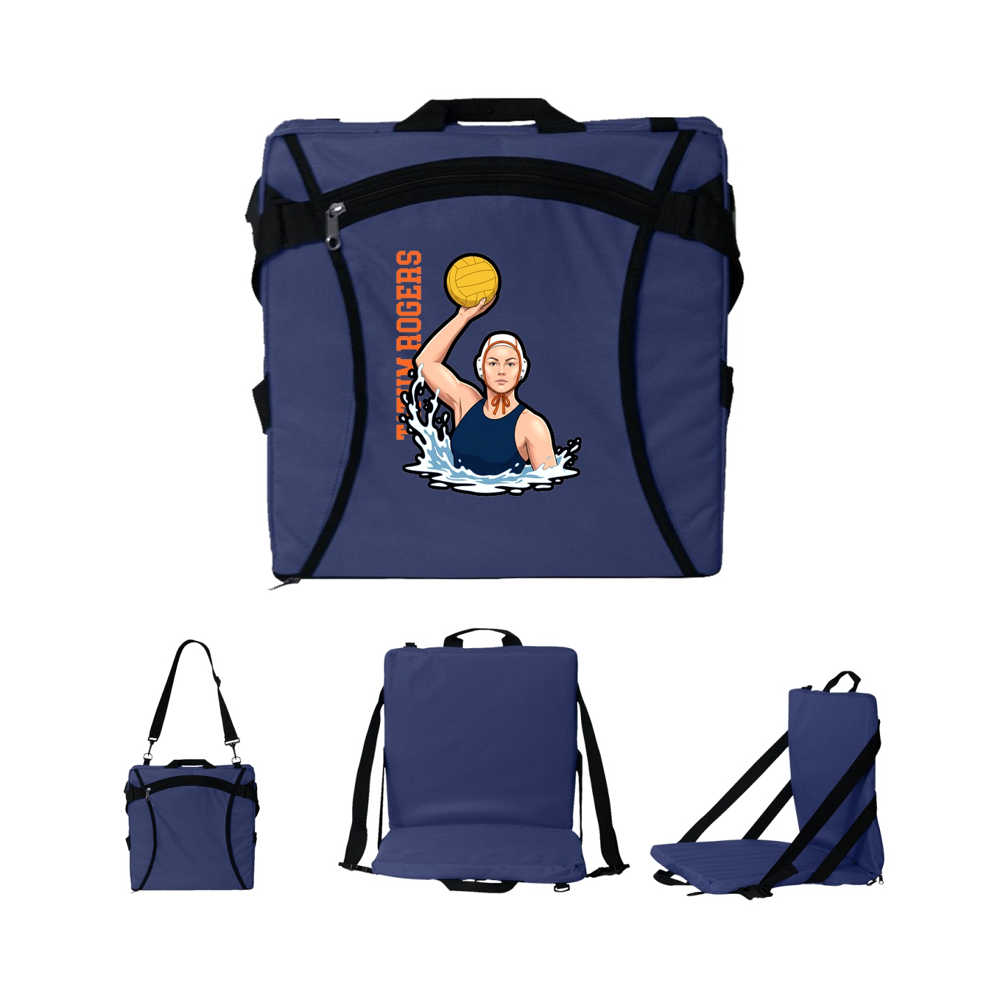 Folding Stadium Seat — Name Vertical in Navy