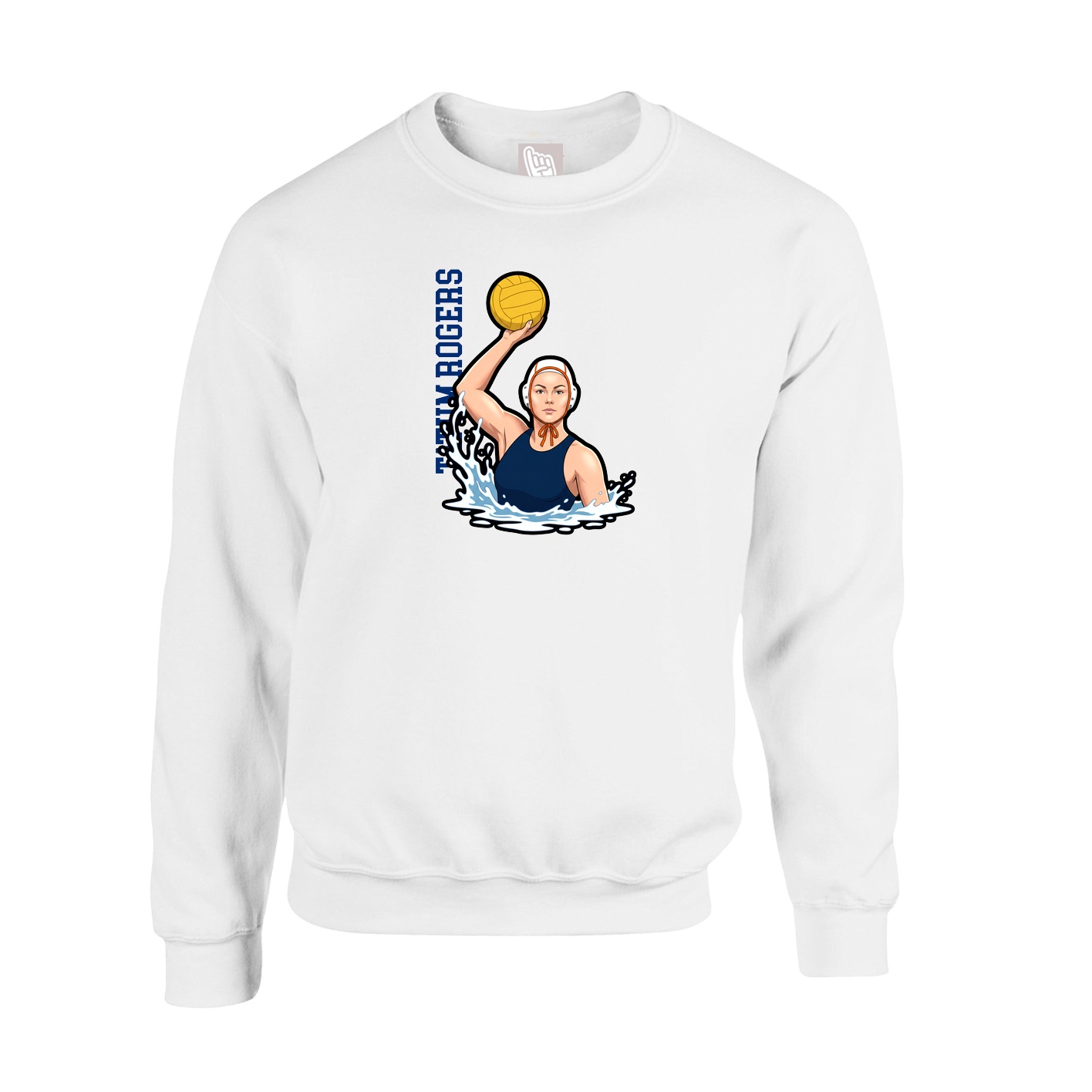 Fleece Crew — Name Vertical in White