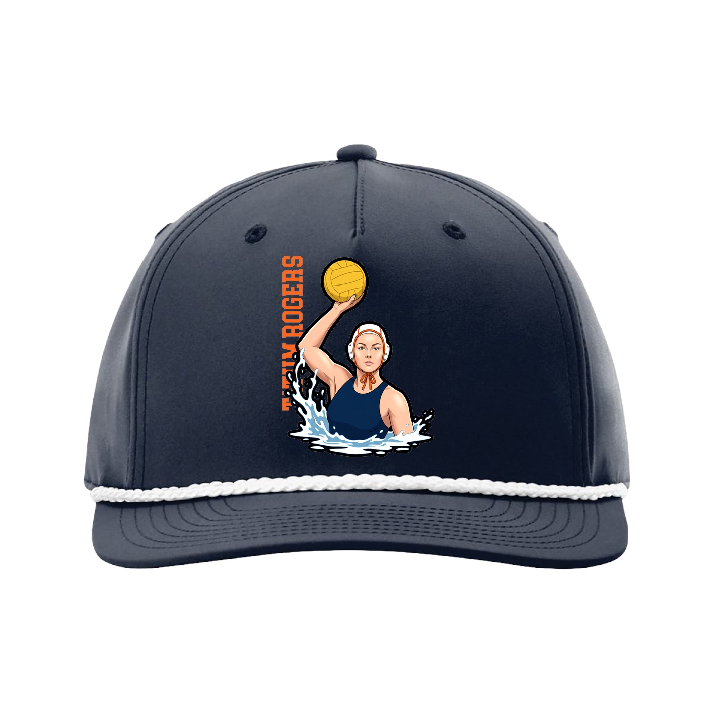 Five-Panel Classic Rope Cap — Name Vertical in Navy