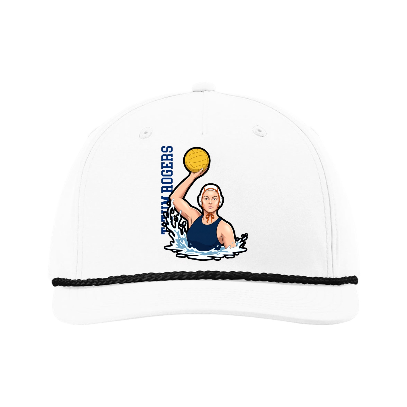 Five-Panel Classic Rope Cap — Name Vertical in White