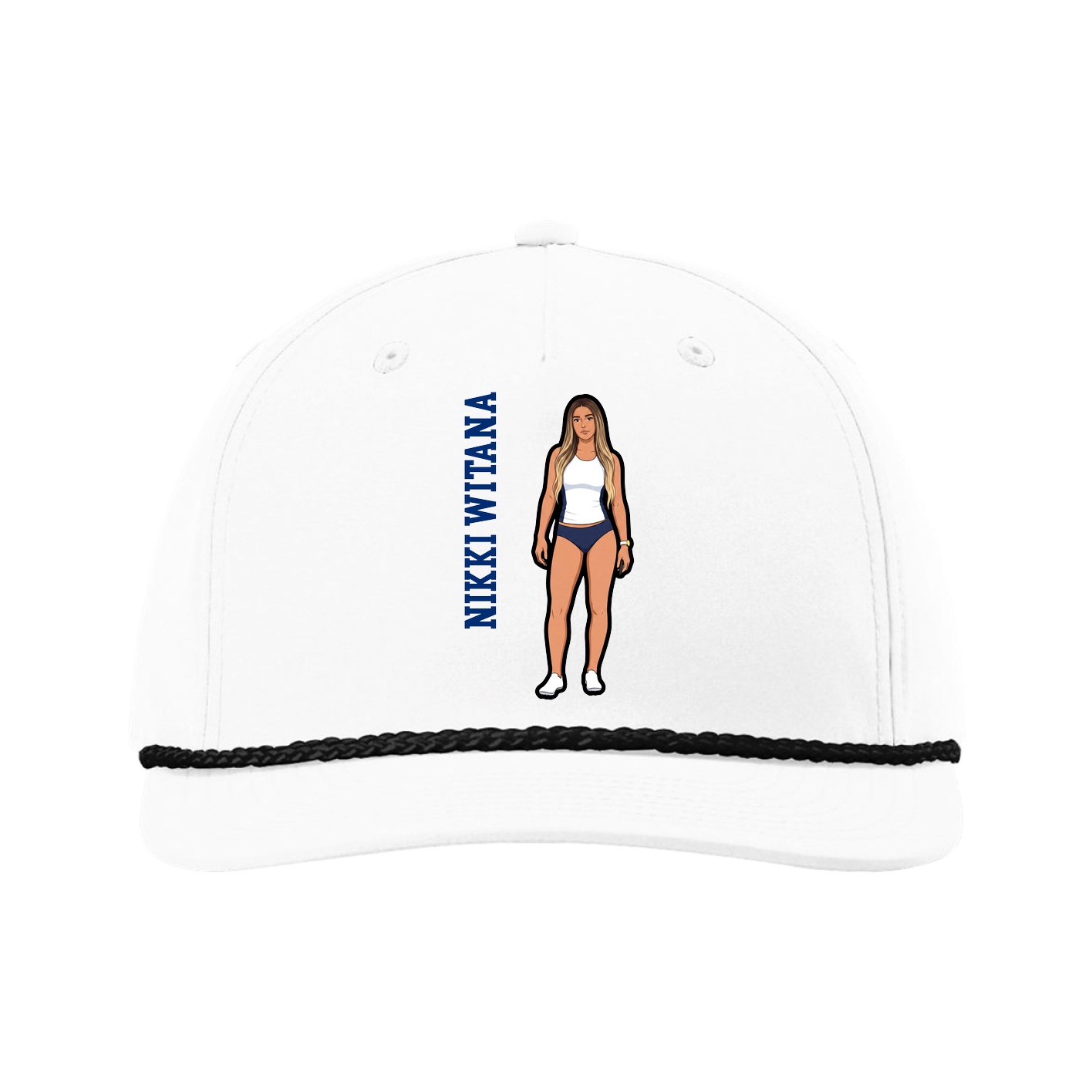 Five-Panel Classic Rope Cap — Name Vertical in White