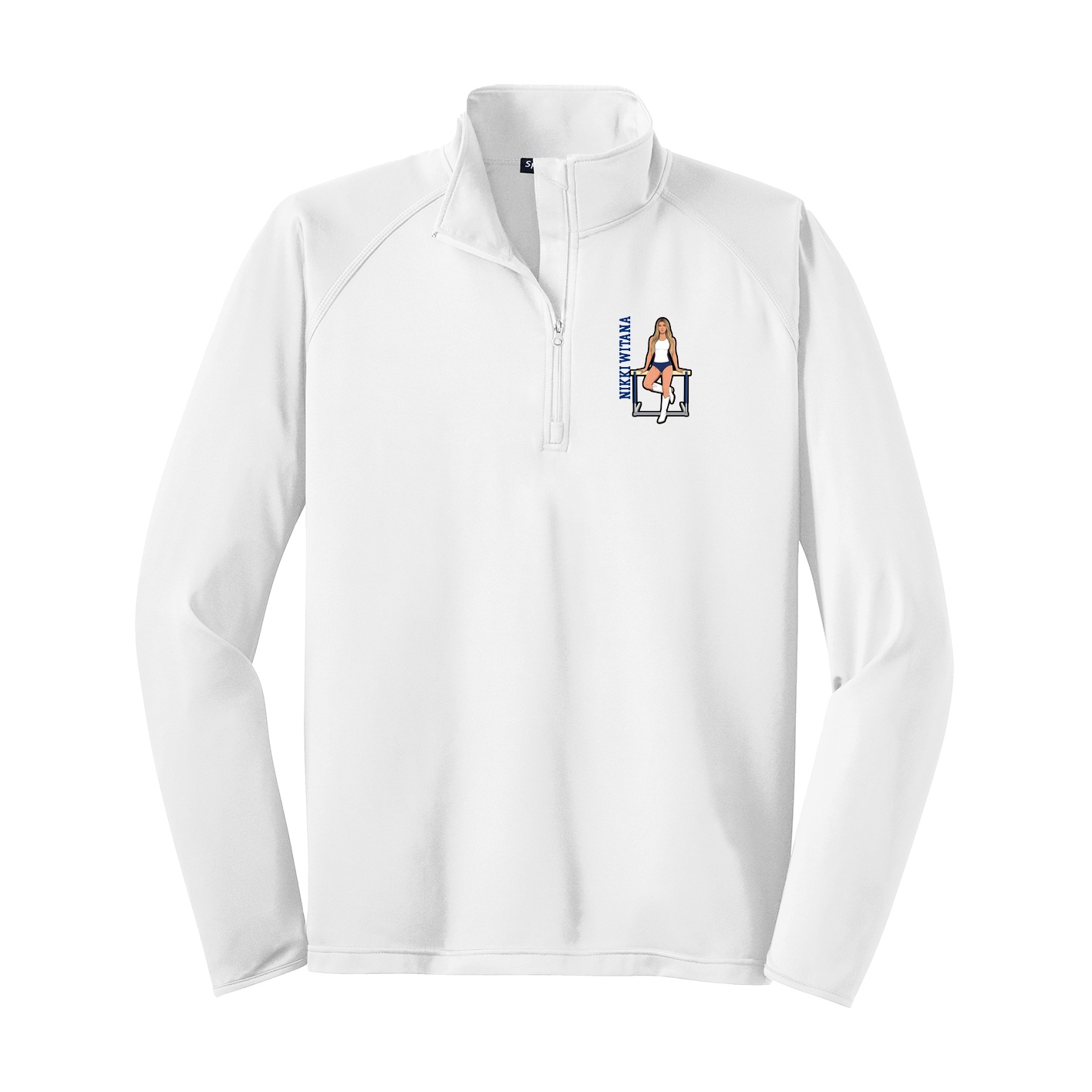 Q-Zip Pullover — Name Vertical in White