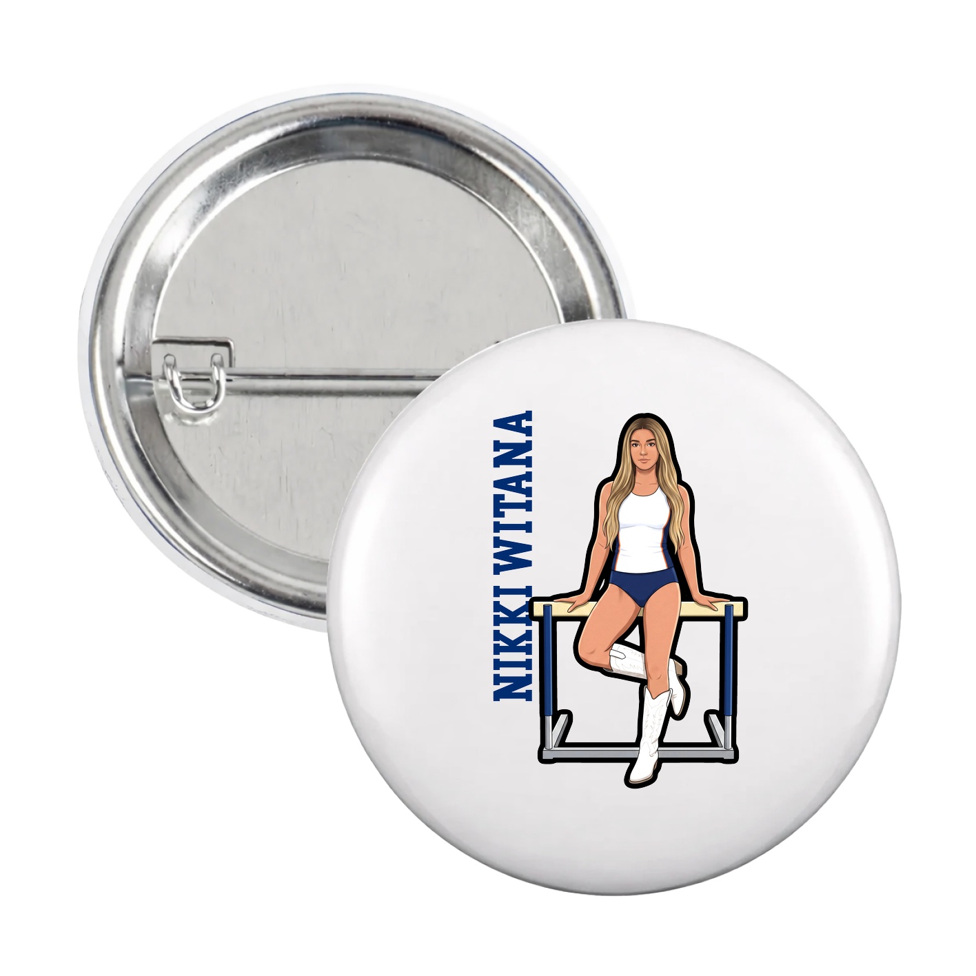 Game Day Button — Name Vertical in White