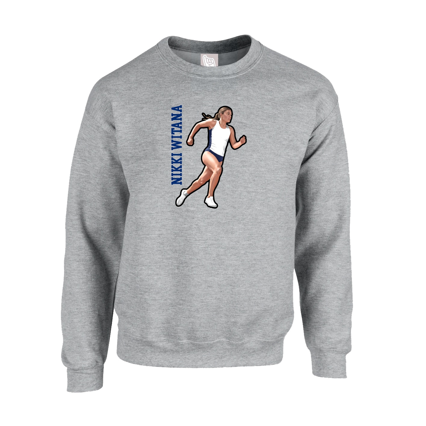Fleece Crew — Name Vertical in Grey