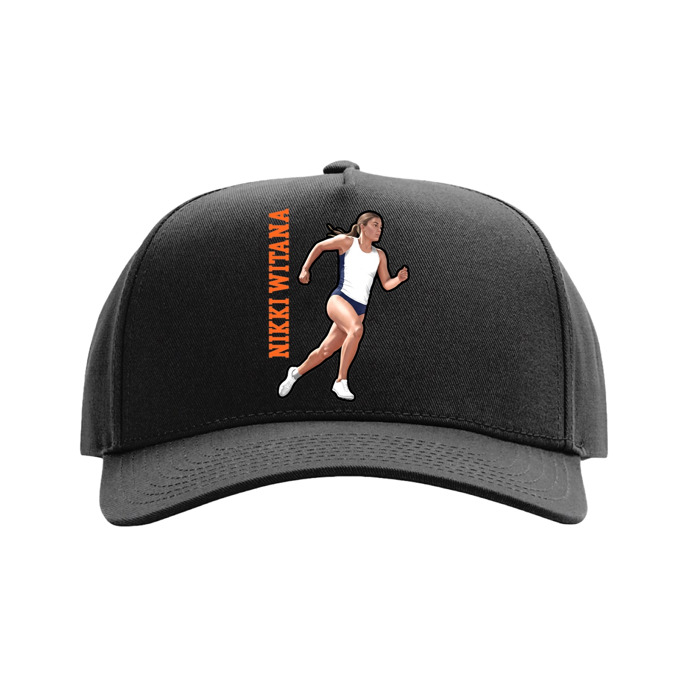 Full Fabric Five-Panel Champ Cap — Name Vertical in Black