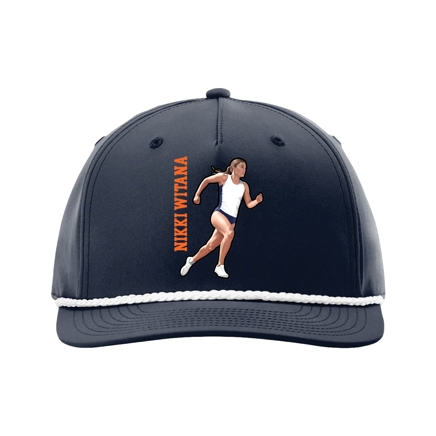 Five-Panel Classic Rope Cap — Name Vertical in Navy