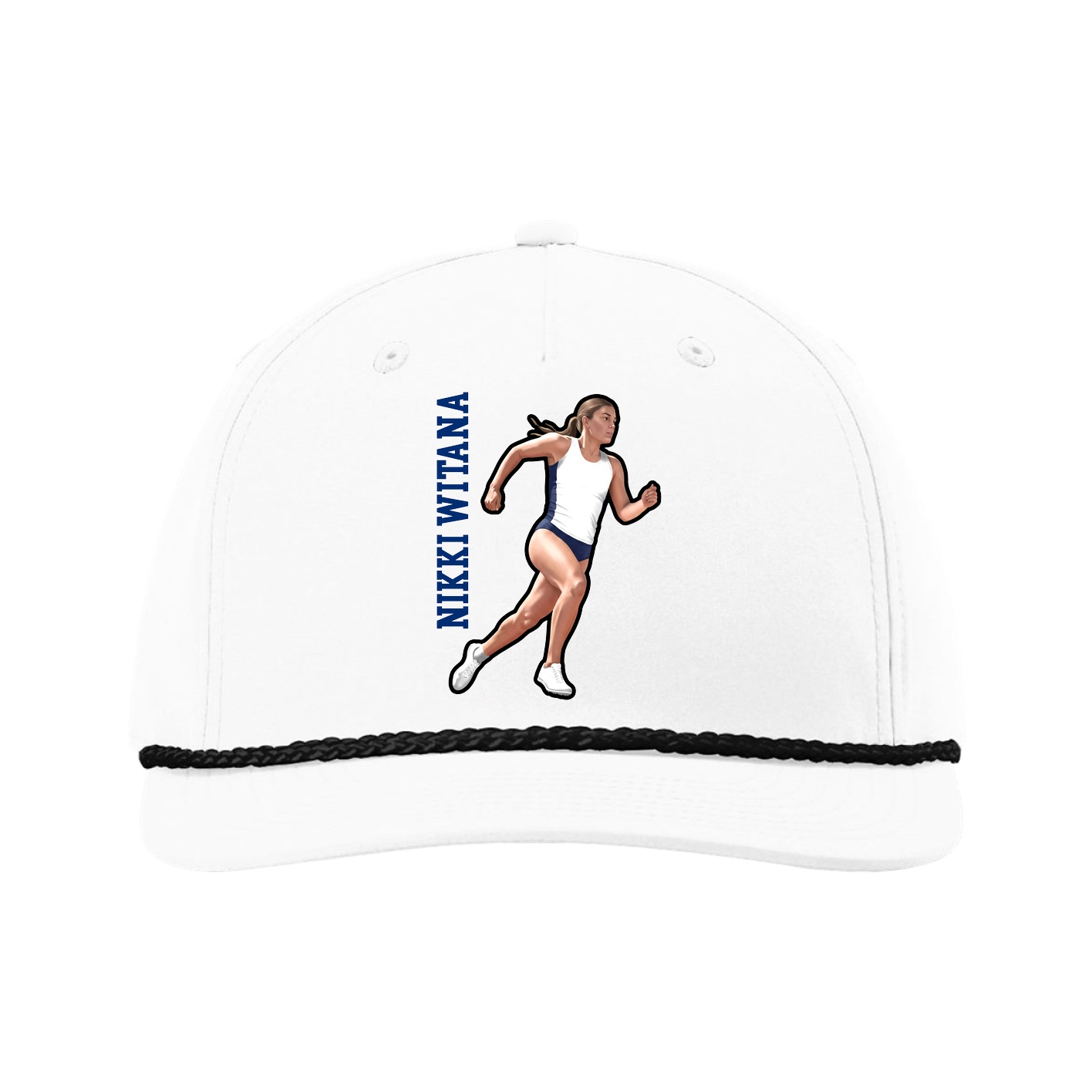 Five-Panel Classic Rope Cap — Name Vertical in White