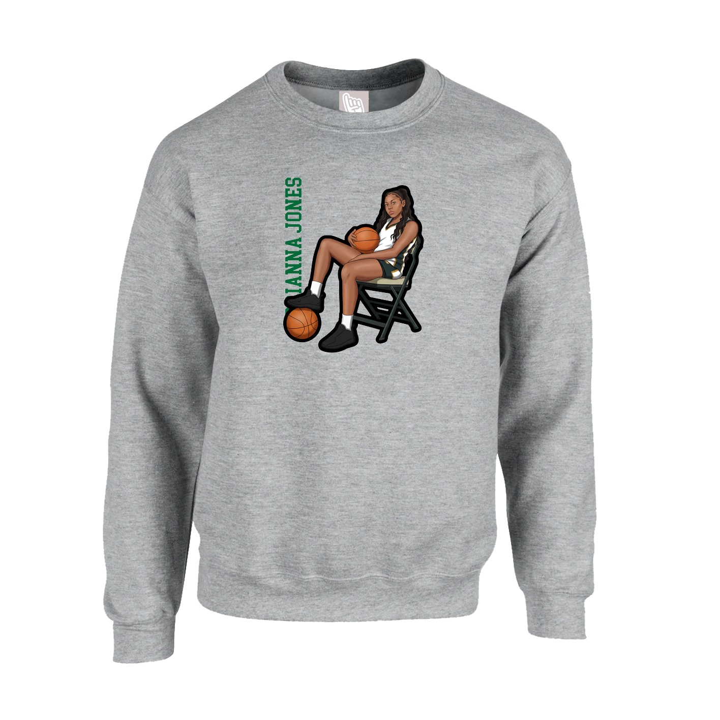 Fleece Crew — Name Vertical in Grey