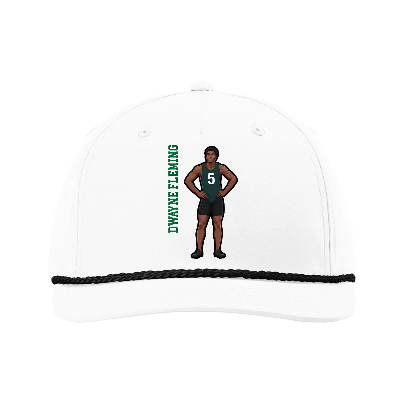 Five-Panel Classic Rope Cap — Name Vertical in White