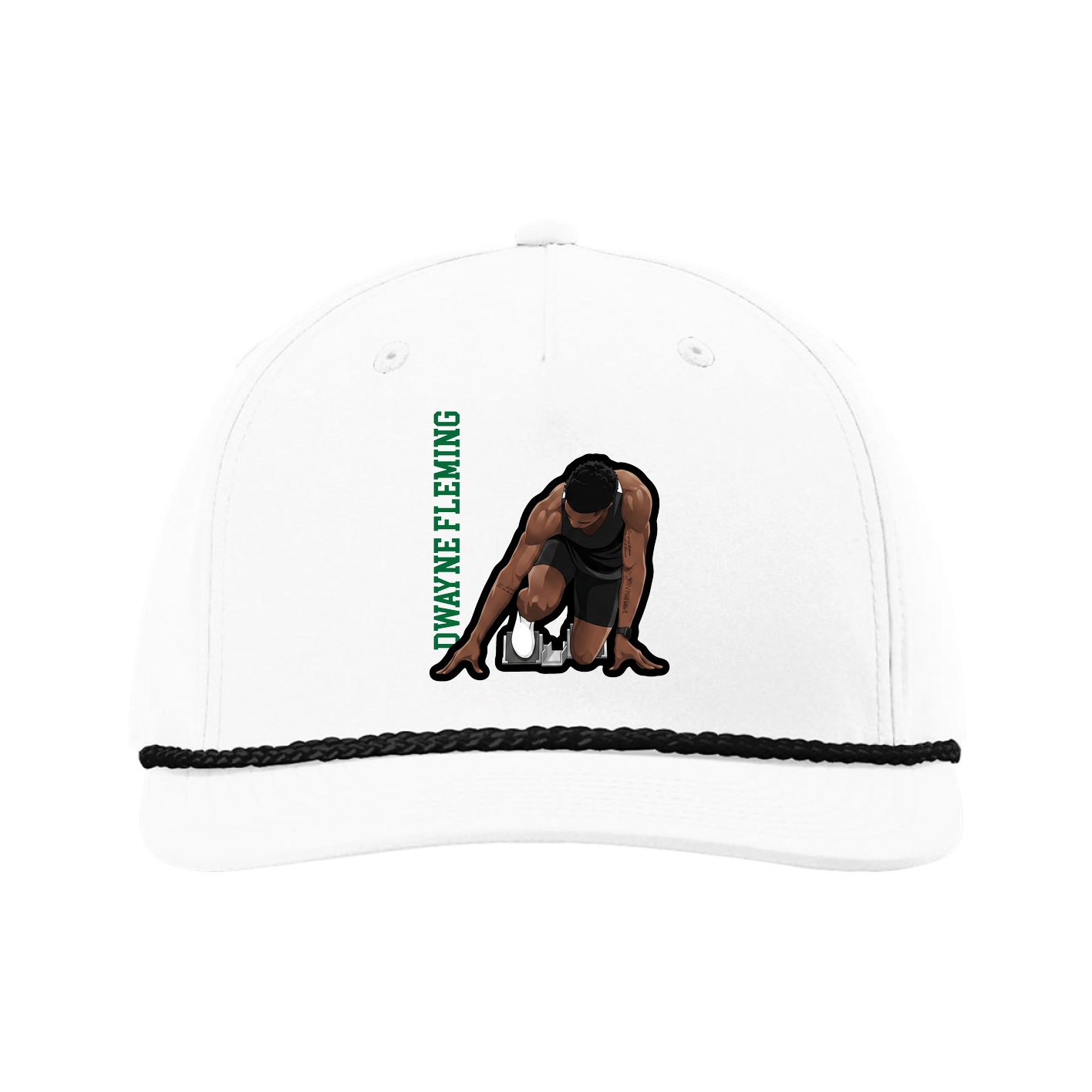 Five-Panel Classic Rope Cap — Name Vertical in White