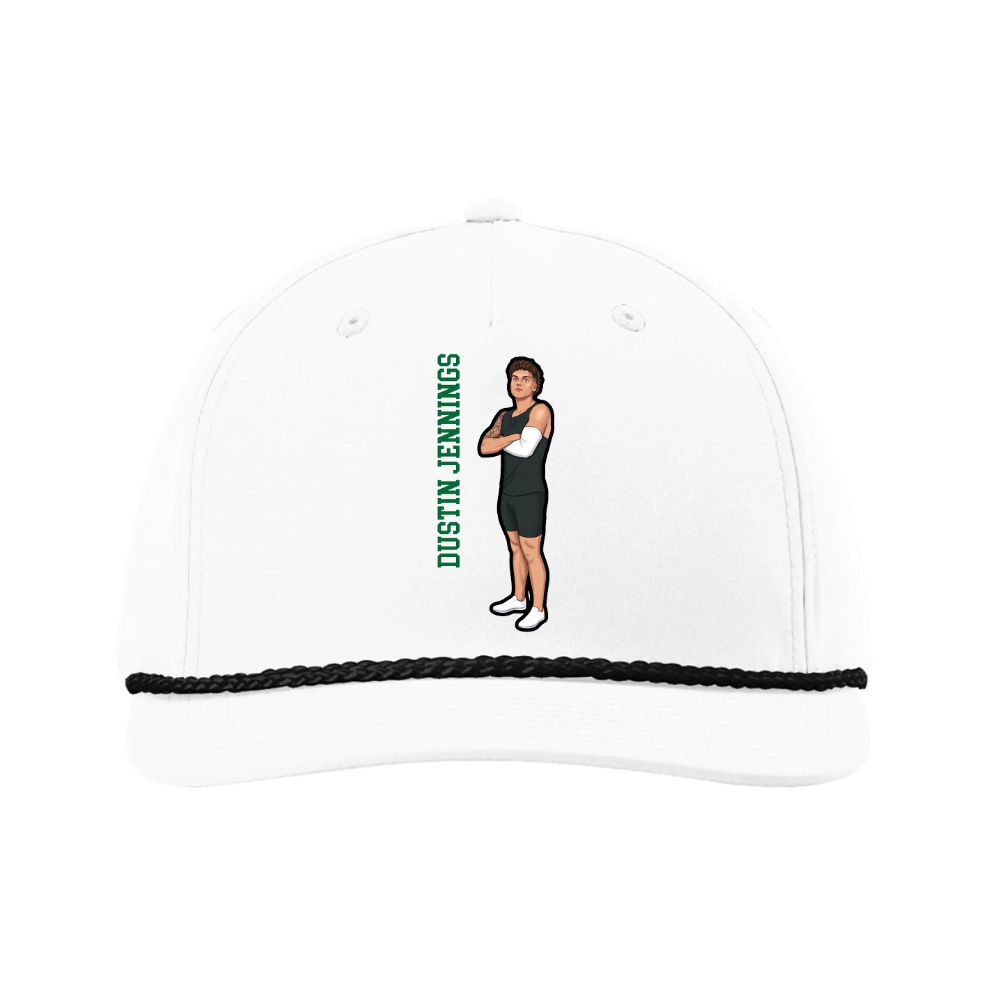 Five-Panel Classic Rope Cap — Name Vertical in White